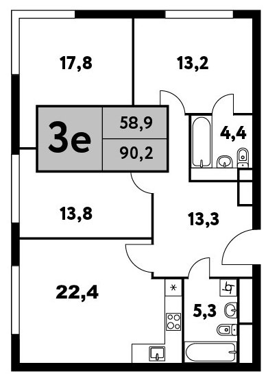 3-комнатная квартира без отделки, 90.2 м2, 18 этаж, сдача 4 квартал 2023 г., ЖК Фестиваль Парк - 2, корпус 24.3 - объявление 1697808 - фото №1