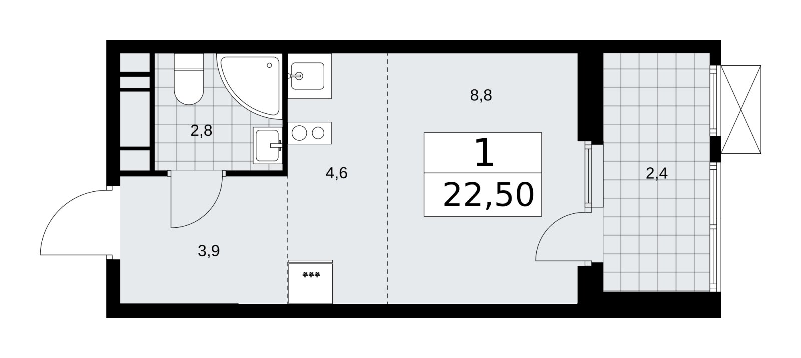 Студия с частичной отделкой, 22.5 м2, 10 этаж, сдача 4 квартал 2025 г., ЖК Бунинские кварталы, корпус 3.5 - объявление 2152197 - фото №1