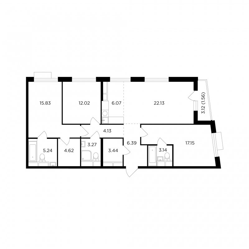 4-комнатная квартира без отделки, 104.99 м2, 26 этаж, сдача 1 квартал 2023 г., ЖК TopHILLS, корпус 1 - объявление 1786861 - фото №1