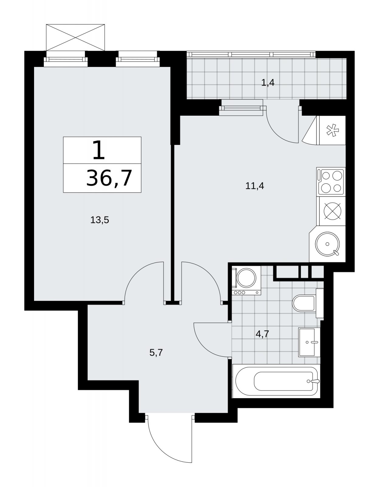 1-комнатная квартира с частичной отделкой, 36.7 м2, 3 этаж, сдача 1 квартал 2026 г., ЖК Прокшино, корпус 11.1.1 - объявление 2257119 - фото №1