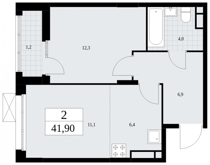 2-комнатная квартира (евро) без отделки, 41.9 м2, 12 этаж, сдача 4 квартал 2024 г., ЖК Скандинавия, корпус 36.3.2 - объявление 1894745 - фото №1