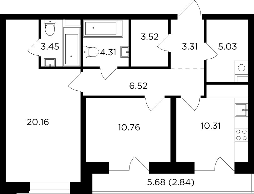 2-комнатная квартира без отделки, 70.21 м2, 11 этаж, дом сдан, ЖК FORIVER, корпус 3 - объявление 2371244 - фото №1