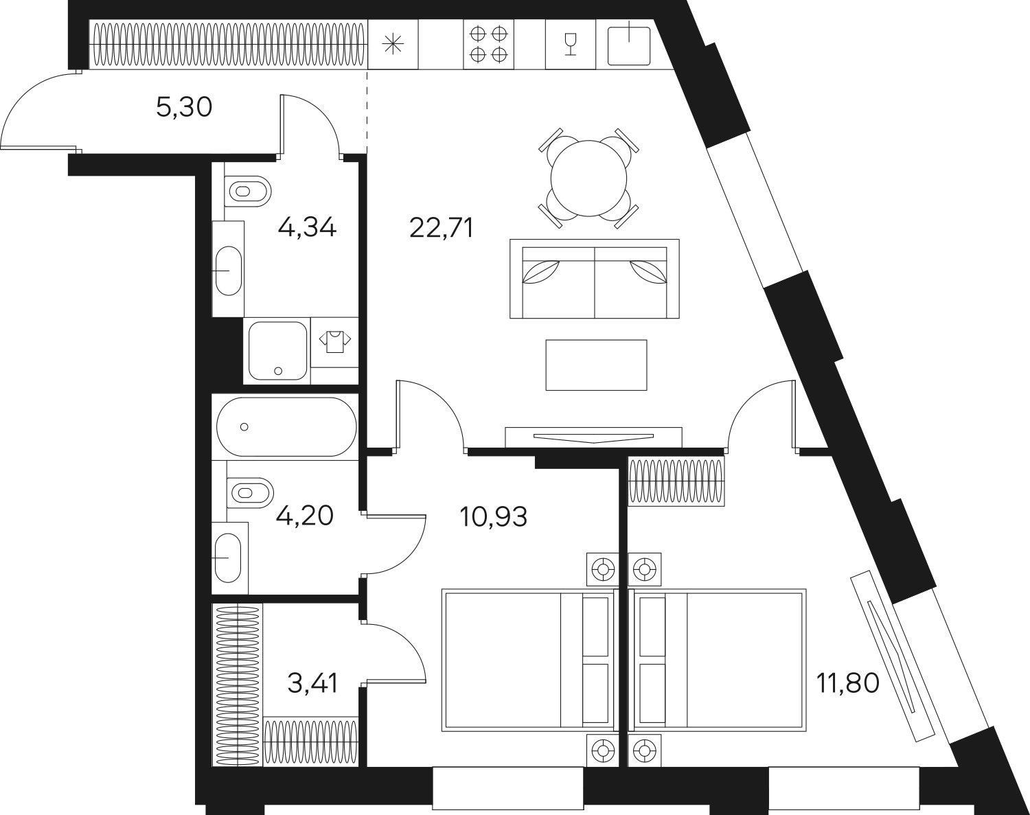 2-комнатная квартира без отделки, 62.7 м2, 13 этаж, сдача 4 квартал 2024 г., ЖК FØRST, корпус 2 - объявление 1974566 - фото №1