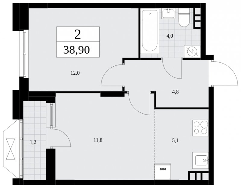 2-комнатная квартира (евро) без отделки, 38.9 м2, 8 этаж, сдача 1 квартал 2025 г., ЖК Бунинские кварталы, корпус 1.3 - объявление 1834772 - фото №1
