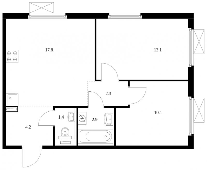 2-комнатная квартира с полной отделкой, 51.8 м2, 2 этаж, сдача 3 квартал 2023 г., ЖК Ильинские Луга, корпус 13 - объявление 1675945 - фото №1