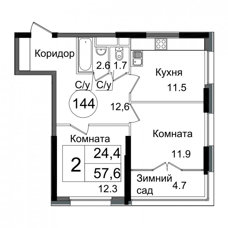 2-комнатная квартира с частичной отделкой, 55.7 м2, 23 этаж, дом сдан, ЖК Сиреневый Парк, корпус 71 - объявление 1785306 - фото №1