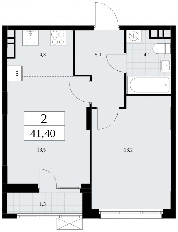 2-комнатная квартира (евро) с частичной отделкой, 41.4 м2, 7 этаж, сдача 3 квартал 2025 г., ЖК Дзен-кварталы, корпус 2.2 - объявление 1932363 - фото №1
