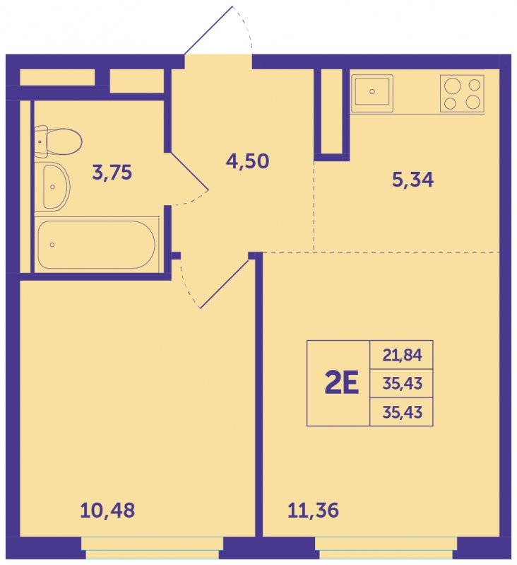 2-комнатная квартира (евро) с полной отделкой, 35.43 м2, 9 этаж, сдача 3 квартал 2023 г., ЖК Большое Путилково, корпус 13 - объявление 1544924 - фото №1