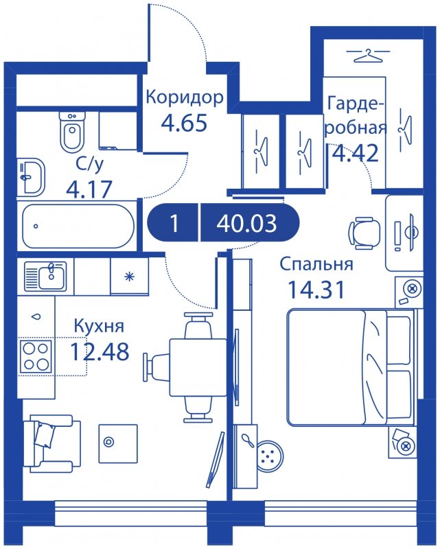 1-комнатная квартира без отделки, 28.19 м2, 11 этаж, сдача 4 квартал 2023 г., ЖК iLove, корпус 3 - объявление 1774514 - фото №1
