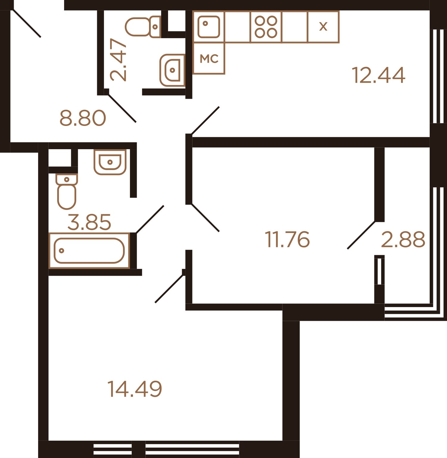 2-комнатная квартира без отделки, 55 м2, 4 этаж, дом сдан, ЖК Миниполис Рафинад, корпус 9 - объявление 2383673 - фото №1