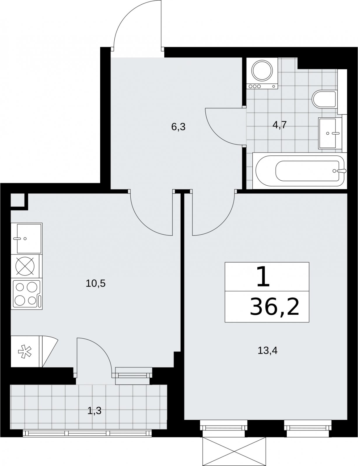 1-комнатная квартира с полной отделкой, 36.2 м2, 2 этаж, сдача 2 квартал 2026 г., ЖК Бунинские кварталы, корпус 7.1 - объявление 2319478 - фото №1