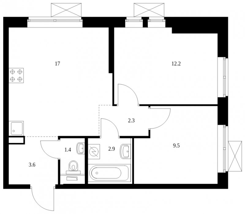 2-комнатная квартира с полной отделкой, 48.9 м2, 20 этаж, сдача 4 квартал 2023 г., ЖК Новохохловская 15, корпус 3 - объявление 1606802 - фото №1