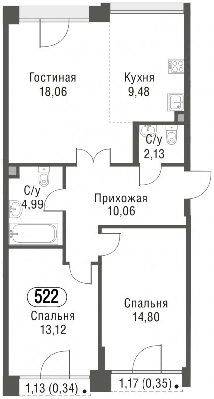 3-комнатная квартира (евро) без отделки, 73.33 м2, 10 этаж, сдача 3 квартал 2023 г., ЖК AFI Park Воронцовский, корпус 3 - объявление 1685113 - фото №1