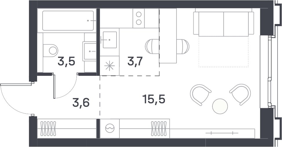 Студия 26.3 м2, 3 этаж, сдача 4 квартал 2025 г., ЖК Portland, корпус 4 - объявление 2310433 - фото №1