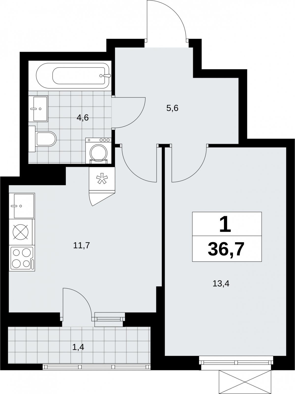 1-комнатная квартира с полной отделкой, 36.7 м2, 5 этаж, сдача 3 квартал 2026 г., ЖК Дзен-кварталы, корпус 6.1.3 - объявление 2327458 - фото №1