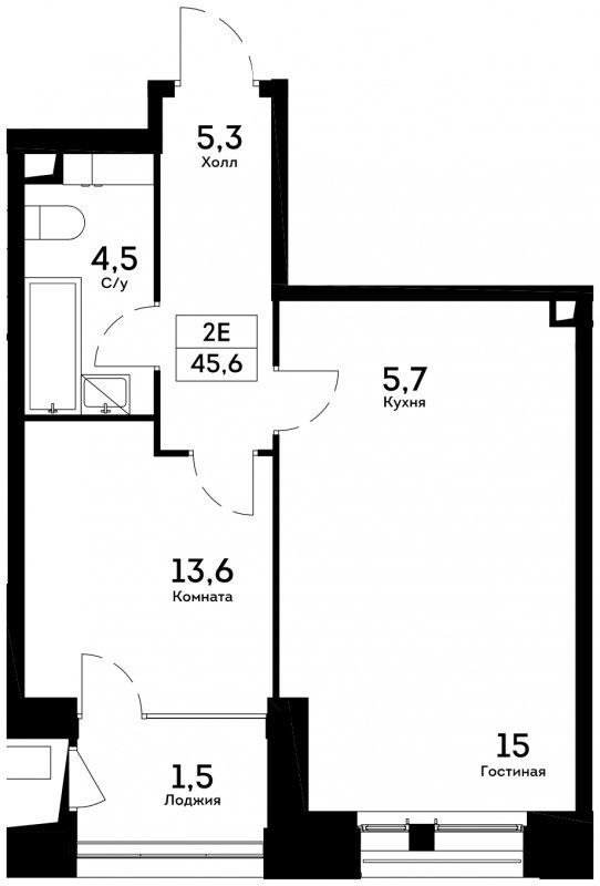 2-комнатная квартира без отделки, 45.6 м2, 5 этаж, сдача 4 квартал 2022 г., ЖК Квартал на набережной NOW, корпус 1.4 - объявление 1753374 - фото №1