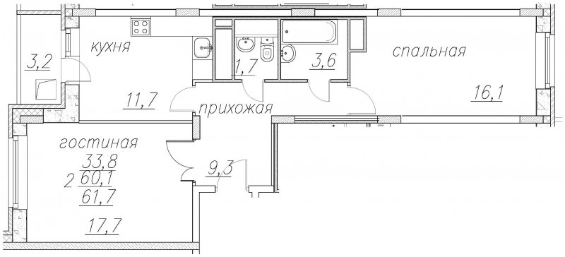 2-комнатная квартира с полной отделкой, 62.7 м2, 2 этаж, дом сдан, ЖК Полет Ногинск, корпус 8 - объявление 1702719 - фото №1