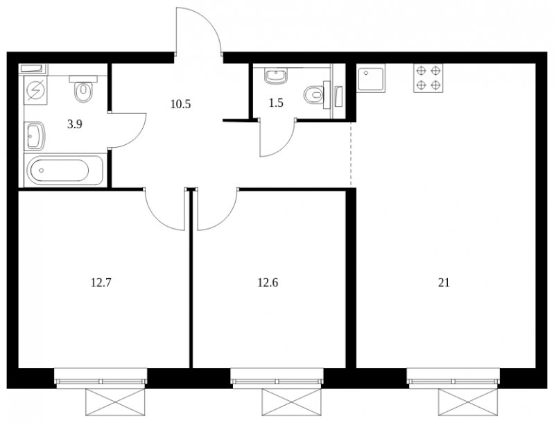 2-комнатная квартира с полной отделкой, 62.2 м2, 31 этаж, сдача 1 квартал 2023 г., ЖК Сигнальный 16, корпус 1.1 - объявление 1685017 - фото №1