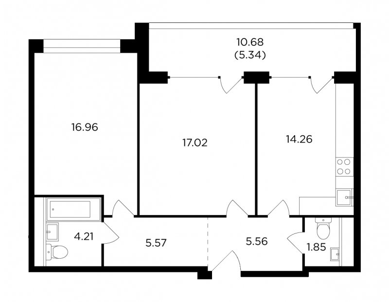 2-комнатная квартира без отделки, 70.77 м2, 5 этаж, дом сдан, ЖК RiverSky, корпус 8 - объявление 1758015 - фото №1
