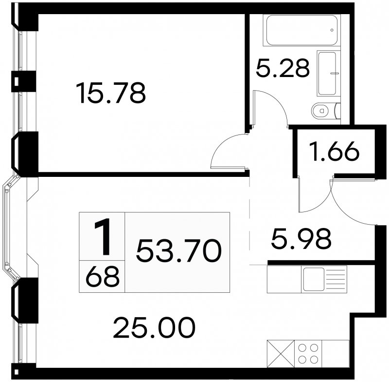 1-комнатные апартаменты с частичной отделкой, 53.7 м2, 7 этаж, сдача 3 квартал 2024 г., ЖК GloraX Aura Белорусская, корпус 1 - объявление 1708713 - фото №1