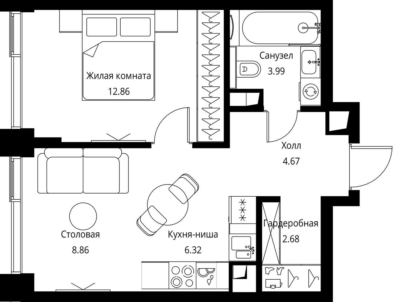 1-комнатная квартира с частичной отделкой, 39.4 м2, 14 этаж, сдача 3 квартал 2026 г., ЖК City Bay, корпус North Ocean 7 - объявление 2277704 - фото №1