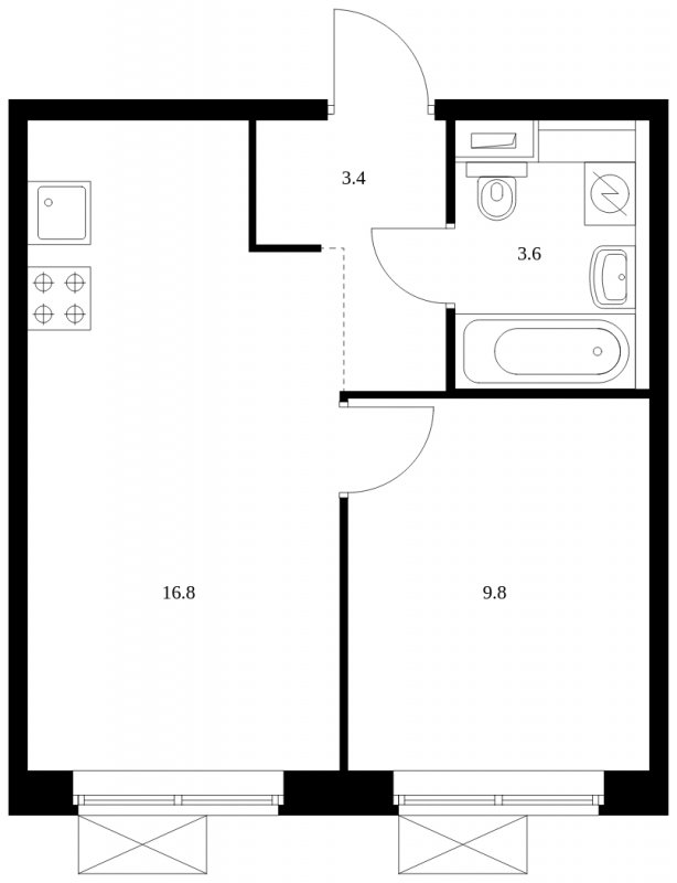 1-комнатная квартира с полной отделкой, 33.6 м2, 11 этаж, сдача 2 квартал 2024 г., ЖК Бунинские луга, корпус 3.7.2 - объявление 1716449 - фото №1