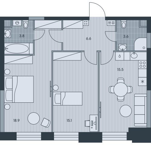 2-комнатная квартира без отделки, 63.5 м2, 11 этаж, сдача 3 квартал 2025 г., ЖК EVER, корпус 5 - объявление 2407960 - фото №1
