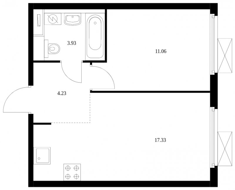 1-комнатная квартира с полной отделкой, 36.55 м2, 32 этаж, сдача 2 квартал 2024 г., ЖК Матвеевский Парк, корпус 1.1 - объявление 1610110 - фото №1