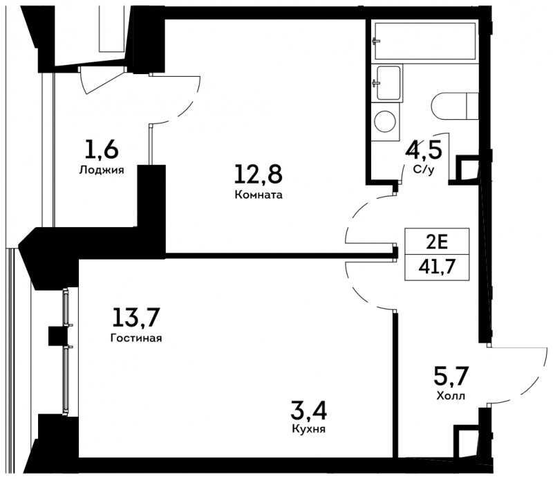 2-комнатная квартира 41.7 м2, 5 этаж, сдача 4 квартал 2022 г., ЖК Квартал на набережной NOW, корпус 2.2 - объявление 1713292 - фото №1