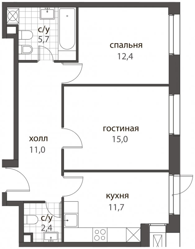 2-комнатная квартира без отделки, 58.2 м2, 1 этаж, дом сдан, ЖК HomeCity, корпус 2 - объявление 1638563 - фото №1