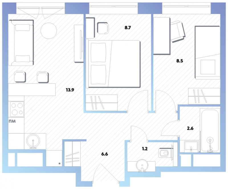 2-комнатная квартира с полной отделкой, 41.5 м2, 20 этаж, дом сдан, ЖК balance, корпус 2 - объявление 1785958 - фото №1