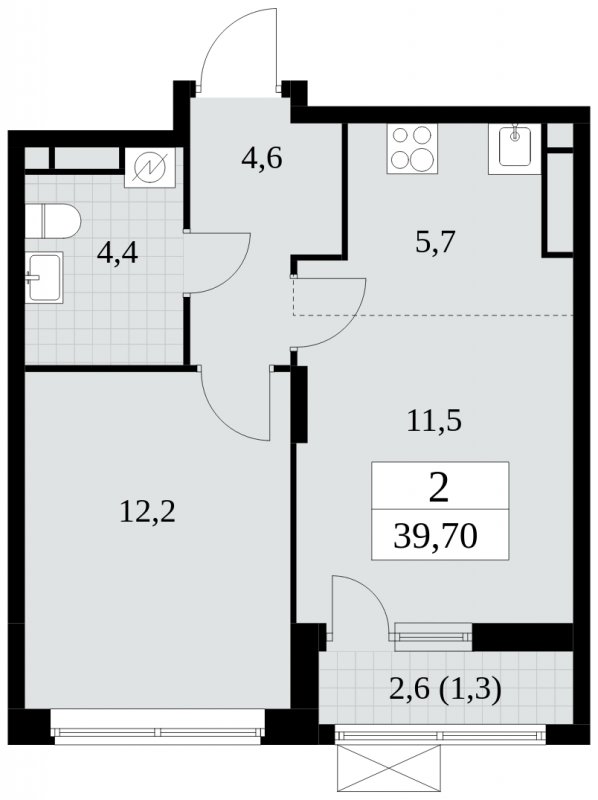 2-комнатная квартира (евро) с частичной отделкой, 39.7 м2, 15 этаж, сдача 2 квартал 2025 г., ЖК Прокшино, корпус 5.1.2 - объявление 1860193 - фото №1