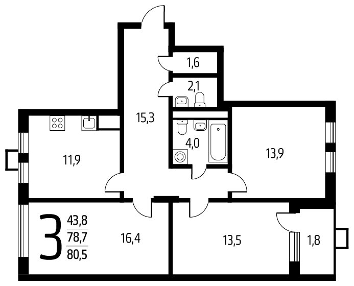 3-комнатная квартира с полной отделкой, 80.5 м2, 3 этаж, дом сдан, ЖК Новые Ватутинки. Центральный, корпус 9/1/1.1 - объявление 1675007 - фото №1