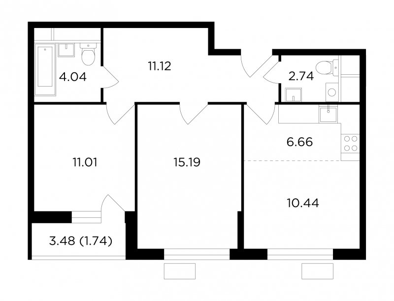 3-комнатная квартира без отделки, 62.94 м2, 10 этаж, сдача 4 квартал 2022 г., ЖК VESNA, корпус 3 - объявление 1682675 - фото №1