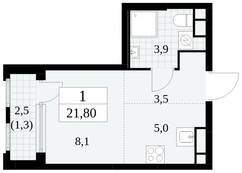 Студия с частичной отделкой, 21.8 м2, 12 этаж, сдача 2 квартал 2025 г., ЖК Южные сады, корпус 2.1 - объявление 1759991 - фото №1