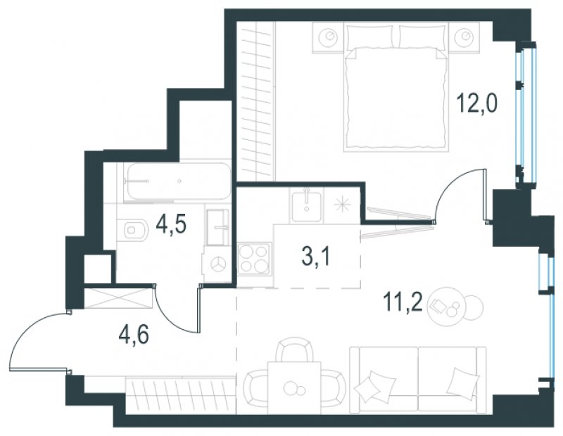 2-комнатная квартира без отделки, 35.4 м2, 19 этаж, сдача 2 квартал 2025 г., ЖК Level Мичуринский, корпус 1 - объявление 1775314 - фото №1