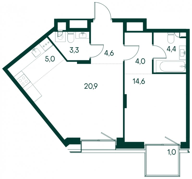 1-комнатная квартира без отделки, 57.8 м2, 2 этаж, сдача 2 квартал 2025 г., ЖК Клубный город на реке Primavera, корпус 5 квартала "Vivaldi" - объявление 1784611 - фото №1