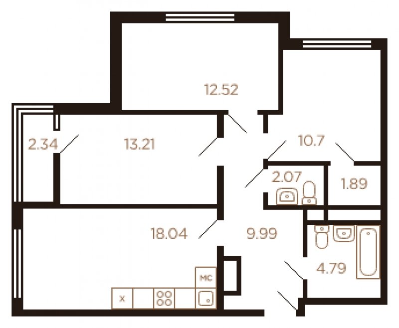 3-комнатная квартира без отделки, 75 м2, 7 этаж, сдача 4 квартал 2022 г., ЖК Миниполис Рафинад, корпус 7 - объявление 1770753 - фото №1