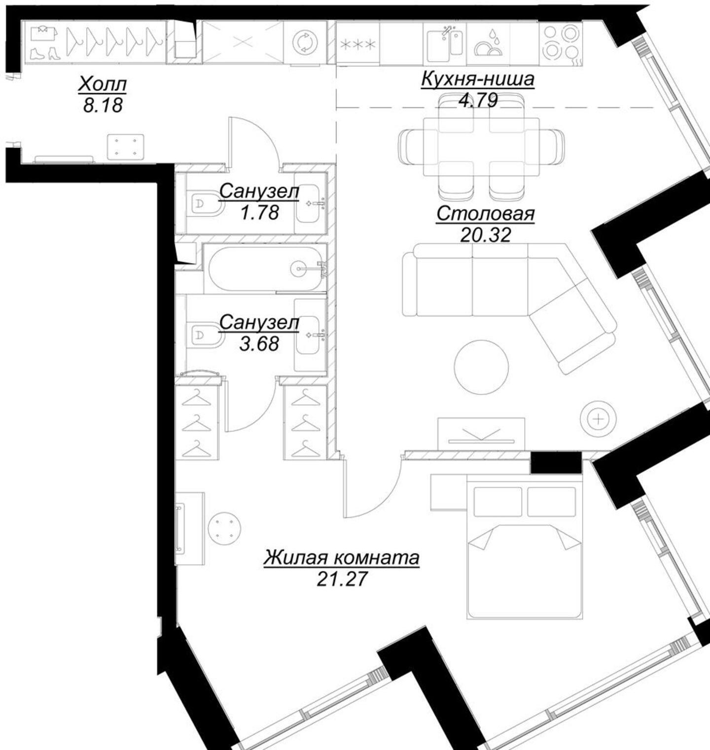 1-комнатная квартира с полной отделкой, 60.08 м2, 4 этаж, сдача 4 квартал 2024 г., ЖК MOD, корпус Stein - объявление 2191515 - фото №1