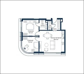 2-комнатная квартира с частичной отделкой, 56.4 м2, 46 этаж, сдача 4 квартал 2023 г., ЖК City Bay, корпус Atlantic Ocean 2 - объявление 1933010 - фото №1