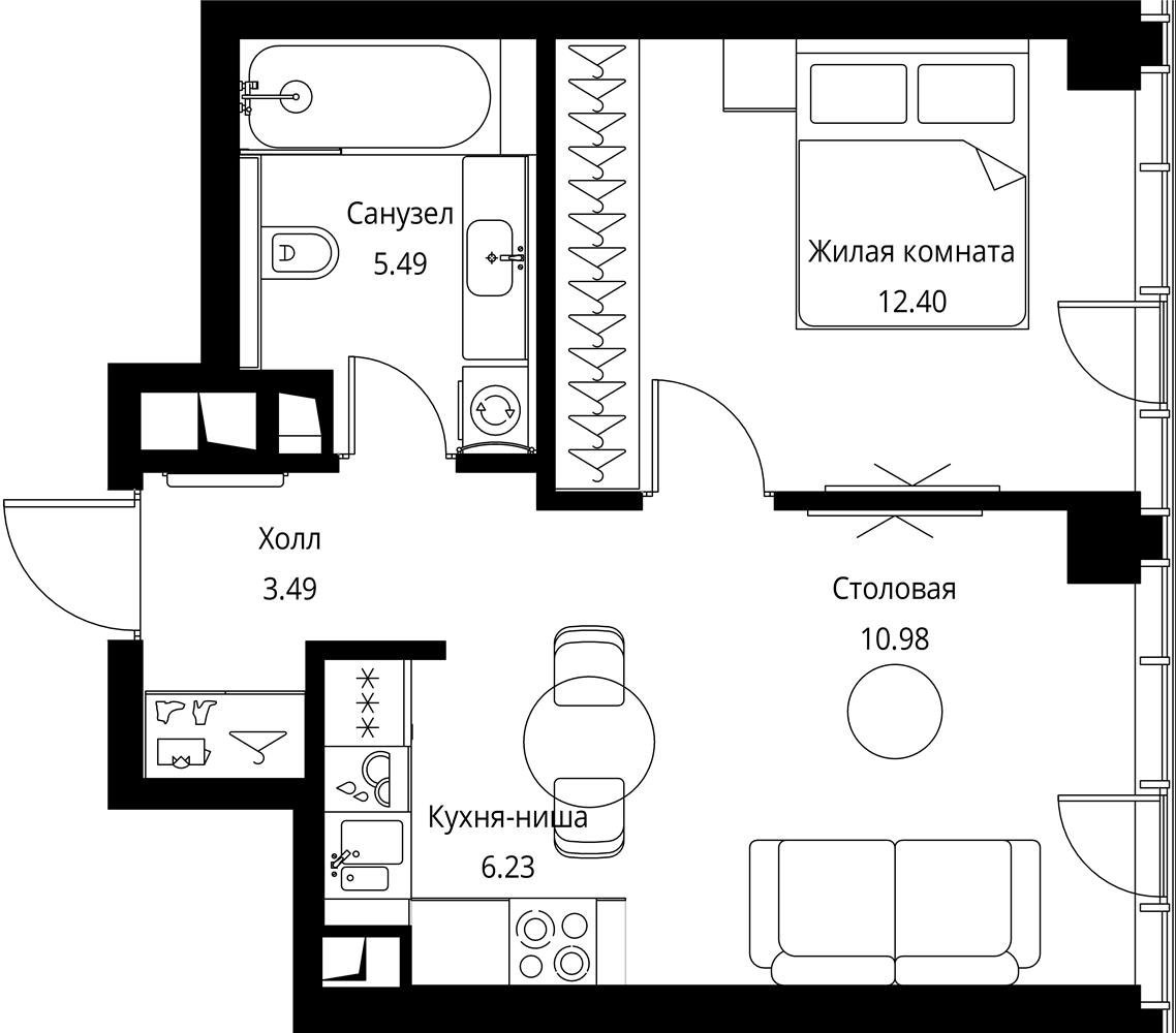 1-комнатная квартира с частичной отделкой, 38.59 м2, 16 этаж, сдача 3 квартал 2026 г., ЖК City Bay, корпус North Ocean 8 - объявление 2332238 - фото №1
