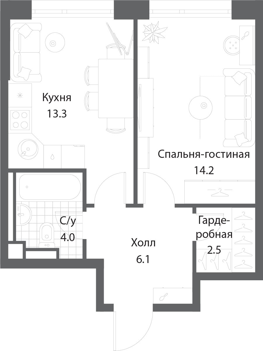 1-комнатная квартира без отделки, 39.9 м2, 8 этаж, сдача 3 квартал 2025 г., ЖК Nagatino i-Land, корпус 2 (3 очередь) - объявление 1983918 - фото №1