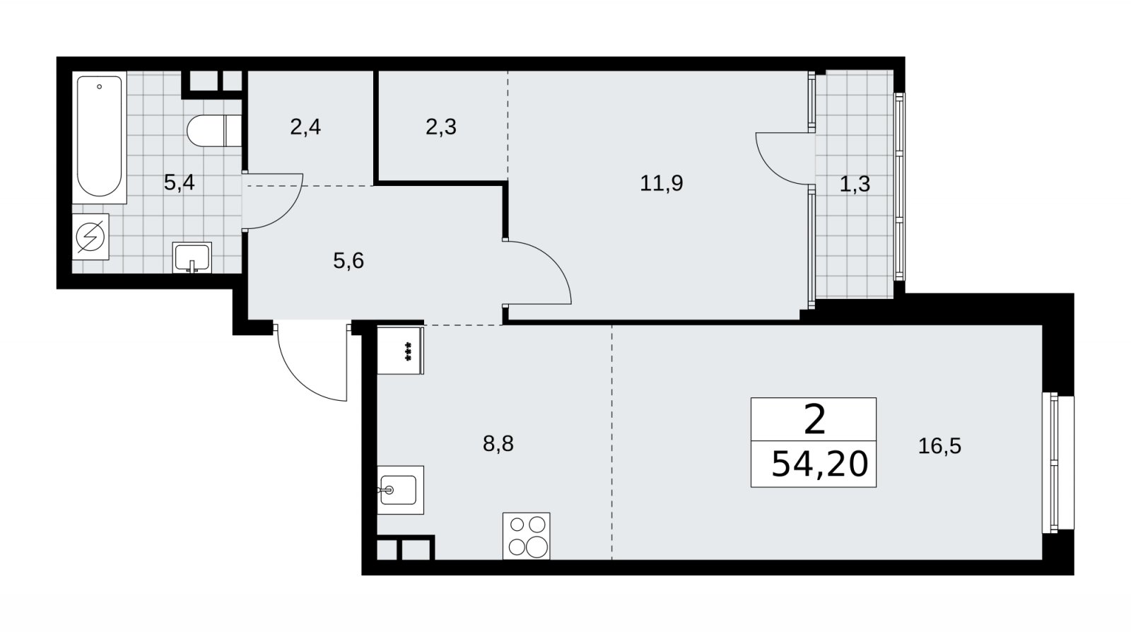 2-комнатная квартира (евро) с частичной отделкой, 54.2 м2, 3 этаж, сдача 1 квартал 2026 г., ЖК Дом на Зорге, корпус 25 - объявление 2220991 - фото №1