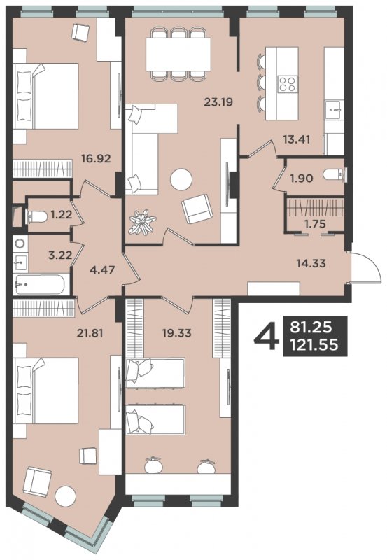 4-комнатная квартира 123 м2, 3 этаж, дом сдан, ЖК Лефорт, корпус 3 - объявление 1660469 - фото №1