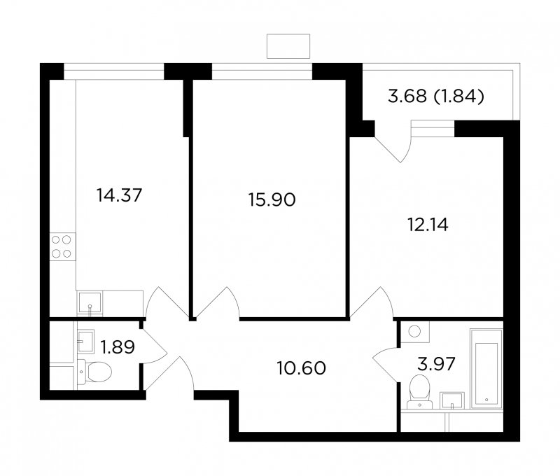 2-комнатная квартира без отделки, 60.71 м2, 8 этаж, сдача 4 квартал 2022 г., ЖК VESNA, корпус 4.1 - объявление 1629370 - фото №1