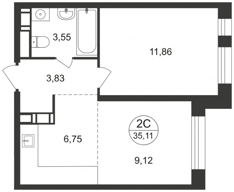 2-комнатная квартира с полной отделкой, 35.11 м2, 9 этаж, сдача 1 квартал 2023 г., ЖК Люберцы, корпус 63 - объявление 1597888 - фото №1