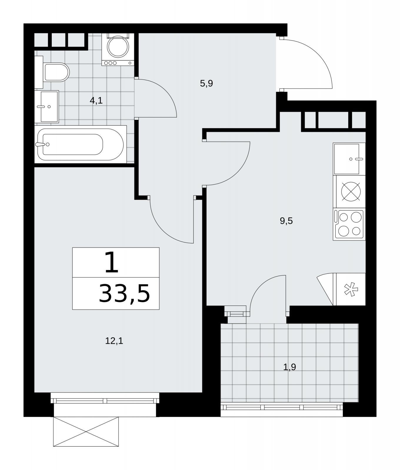 1-комнатная квартира с частичной отделкой, 33.5 м2, 9 этаж, сдача 2 квартал 2026 г., ЖК Скандинавия, корпус 25.2 - объявление 2283528 - фото №1