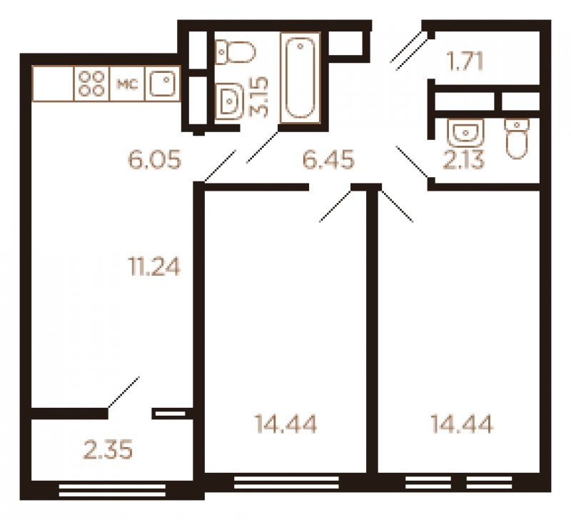 3-комнатная квартира с полной отделкой, 61 м2, 5 этаж, дом сдан, ЖК Миниполис Рафинад, корпус 11 - объявление 1464161 - фото №1