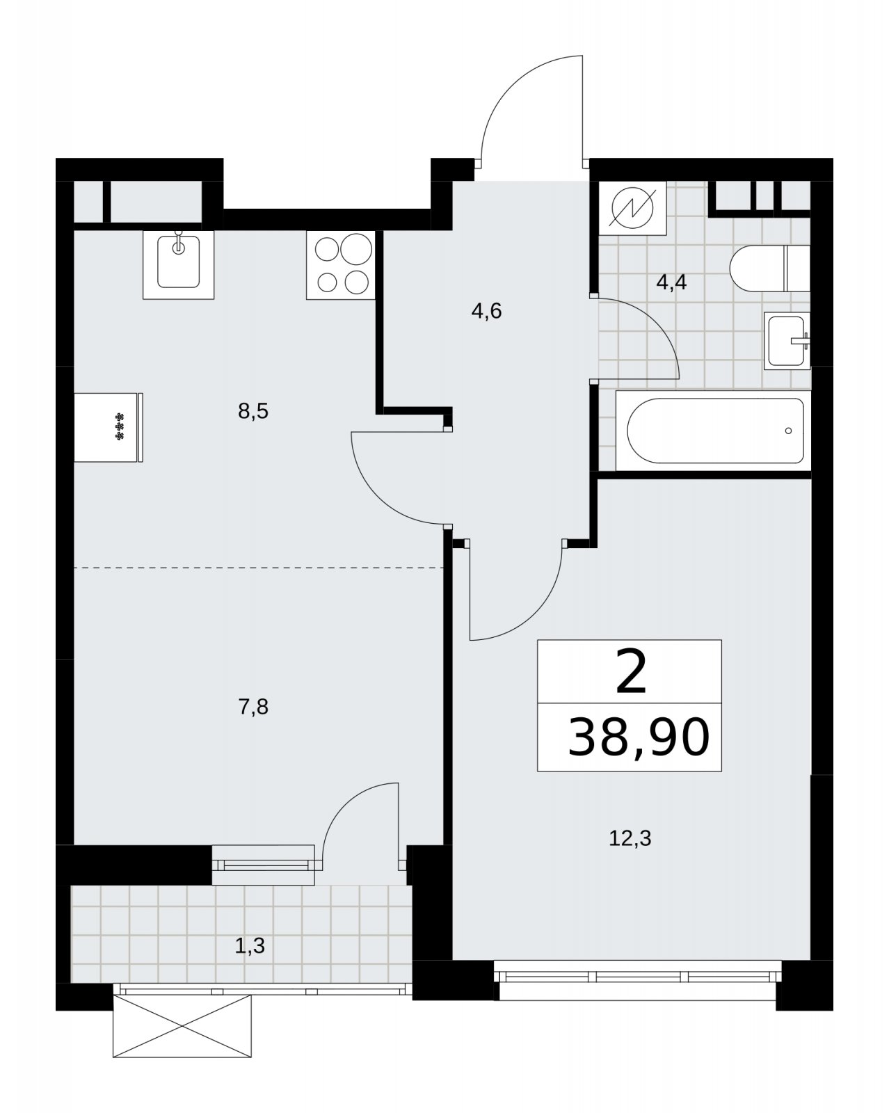 2-комнатная квартира (евро) без отделки, 38.9 м2, 6 этаж, сдача 3 квартал 2025 г., ЖК Скандинавия, корпус 28.1 - объявление 2201887 - фото №1