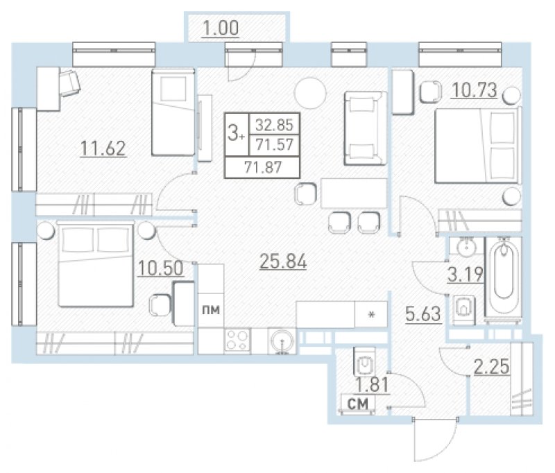 4-комнатная квартира (евро) с полной отделкой, 71.8 м2, 2 этаж, дом сдан, ЖК Столичный, корпус Б10 - объявление 1700507 - фото №1